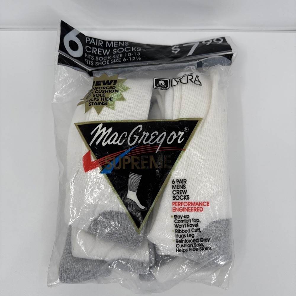 VTG NOS McGregor White Crew Socks 6 Pair Cotton Blend Striped Men 10 13 USA NEW